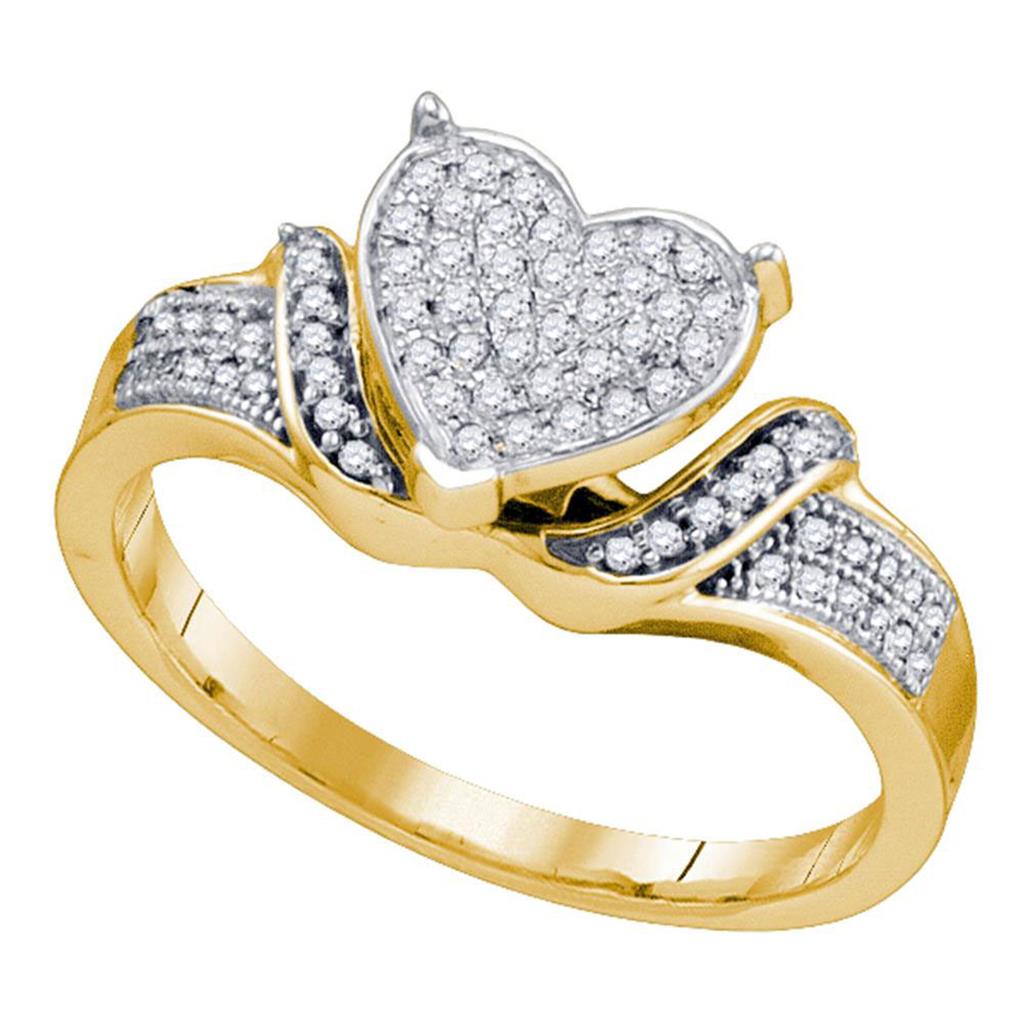 10k Yellow Gold Round Diamond Elevated Heart Cluster Ring 1/5 Cttw
