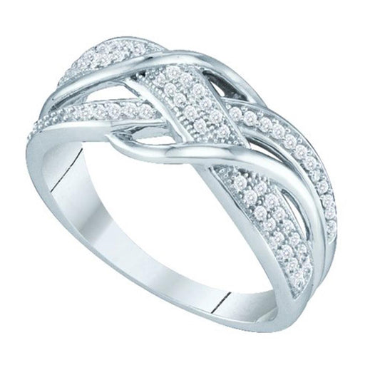 14k White Gold Round Diamond Crossover Band Ring 1/5 Cttw