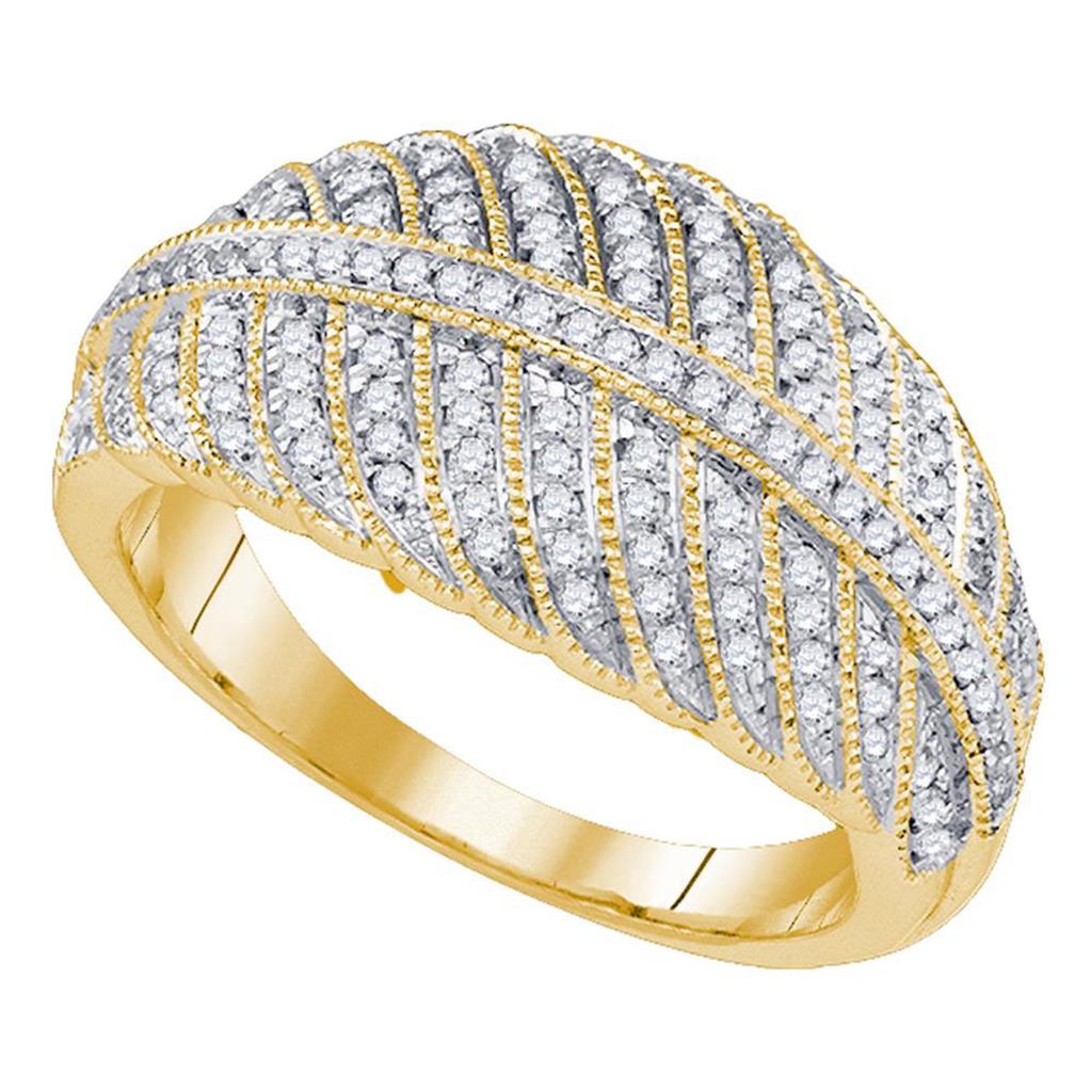 10k Yellow Gold Round Diamond Milgrain Striped Band Ring 3/8 Cttw