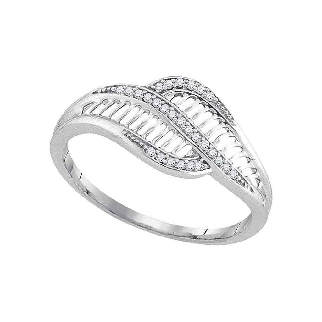 14k White Gold Round Diamond Bypass Fashion Band Ring 1/12 Cttw