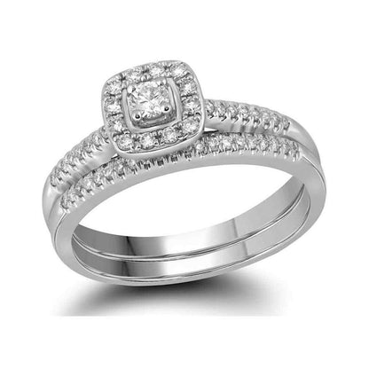 14k White Gold Princess Diamond Bridal Wedding Ring Set 1/4 Cttw