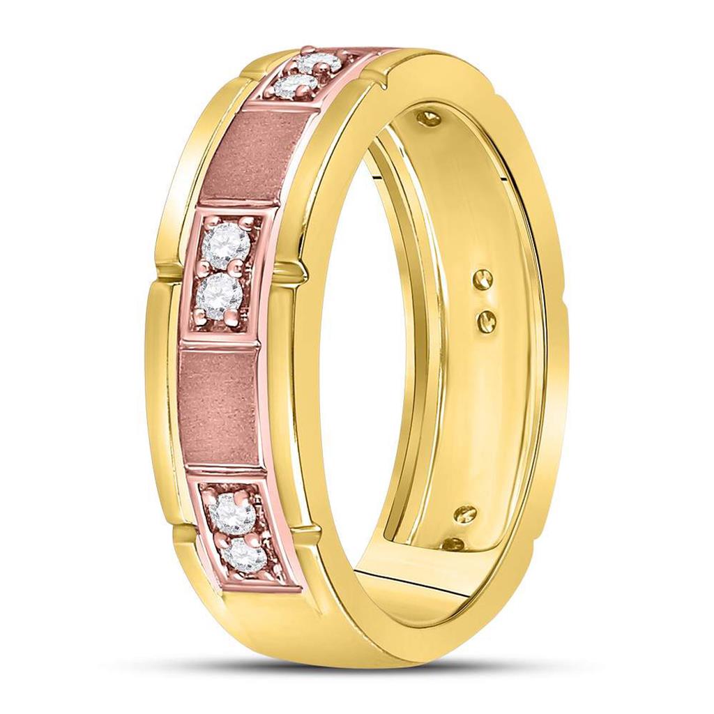 14k Two-tone Gold Round Diamond Wedding 2-Stone Band Ring 1/4 Ctw