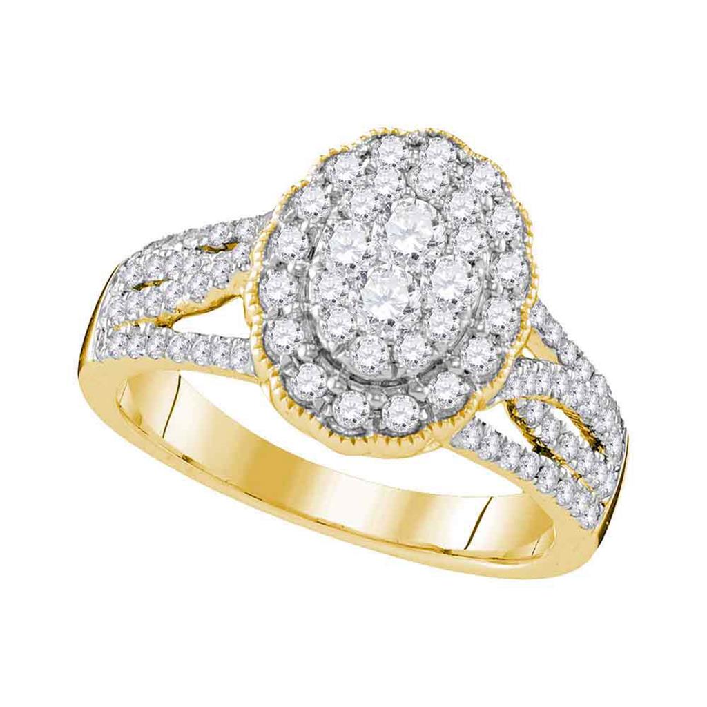 10k Yellow Gold Round Diamond Oval Halo Cluster Bridal Engagement Ring 1 Cttw
