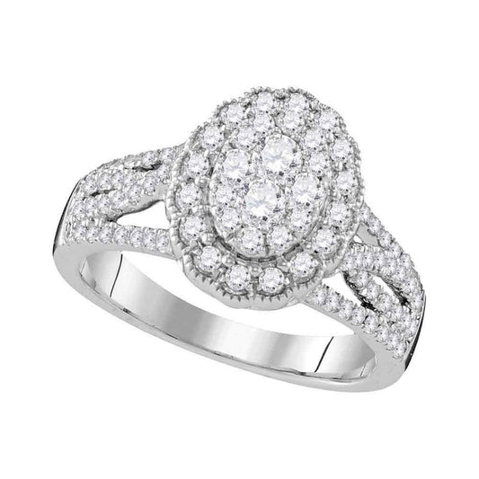 14k White Gold Round Diamond Oval Halo Cluster Bridal Engagement Ring 1 Cttw