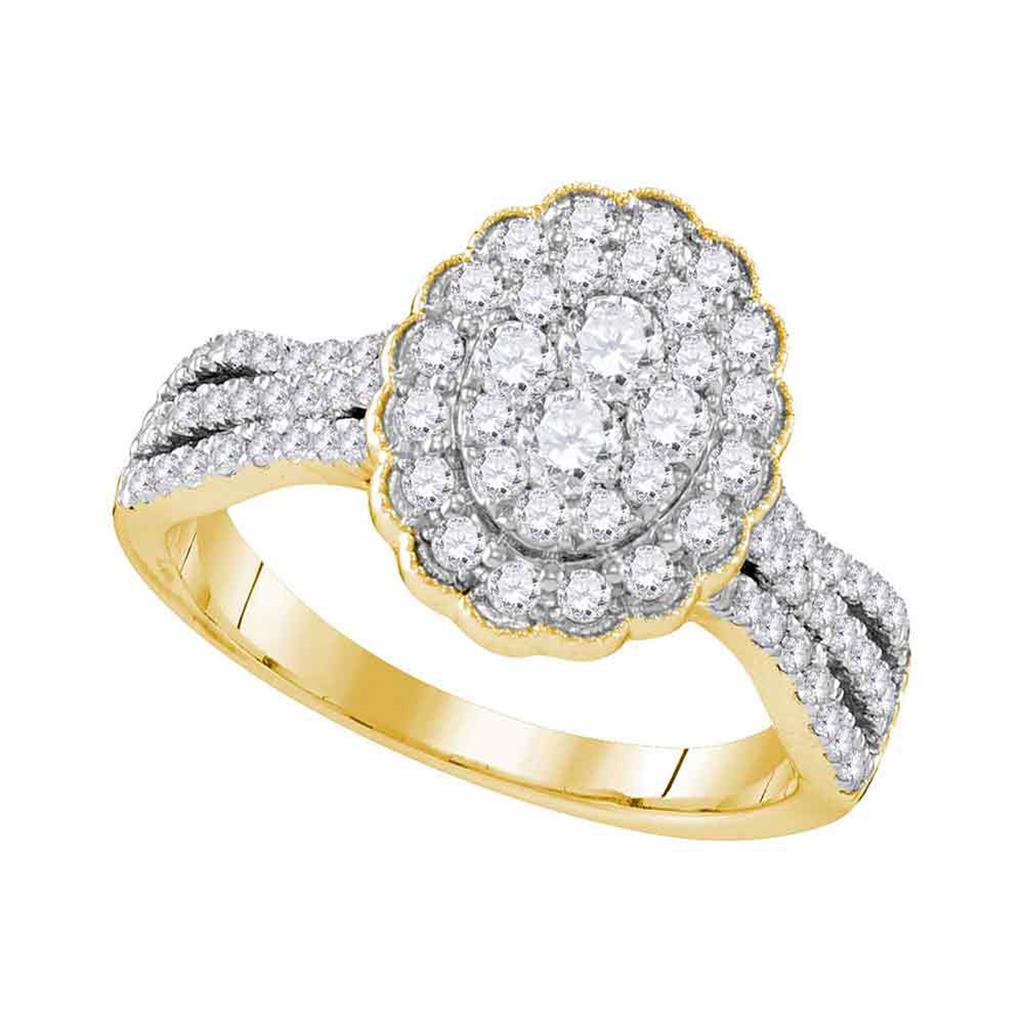 10k Yellow Gold Round Diamond Oval Flower Cluster Ring 1 Cttw
