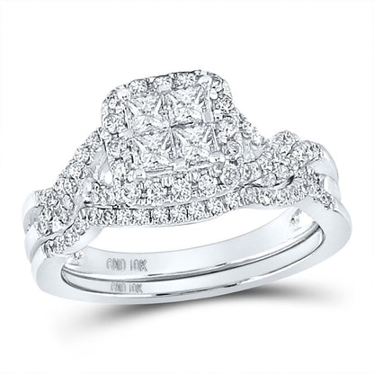 14k White Gold Princess Diamond Bridal Wedding Ring Set 1 Cttw