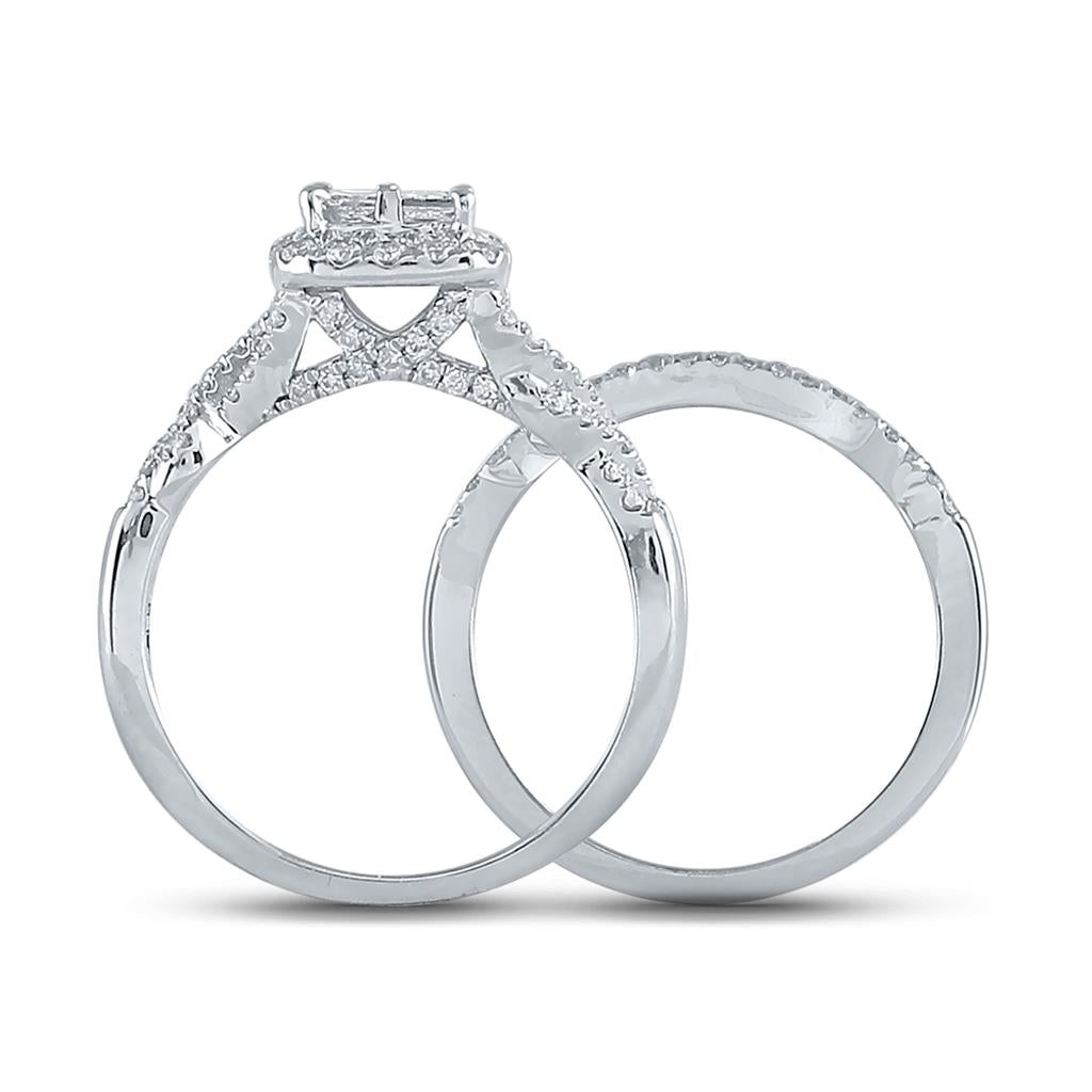 14k White Gold Princess Diamond Bridal Wedding Ring Set 1 Cttw