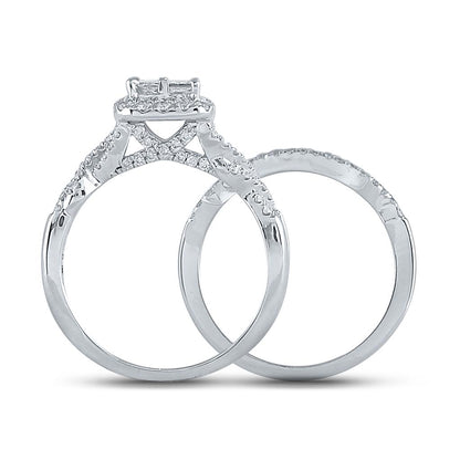14k White Gold Princess Diamond Bridal Wedding Ring Set 1 Cttw