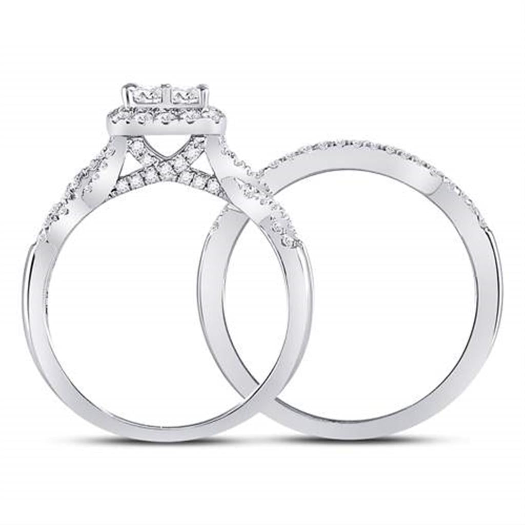 14k White Gold Princess Diamond Bridal Wedding Ring Set 1 Cttw