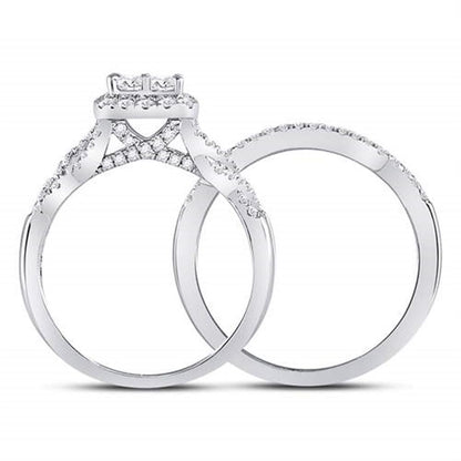 14k White Gold Princess Diamond Bridal Wedding Ring Set 1 Cttw
