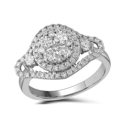 14k White Gold Diamond Halo Bridal Engagement Ring 1-1/5 Cttw
