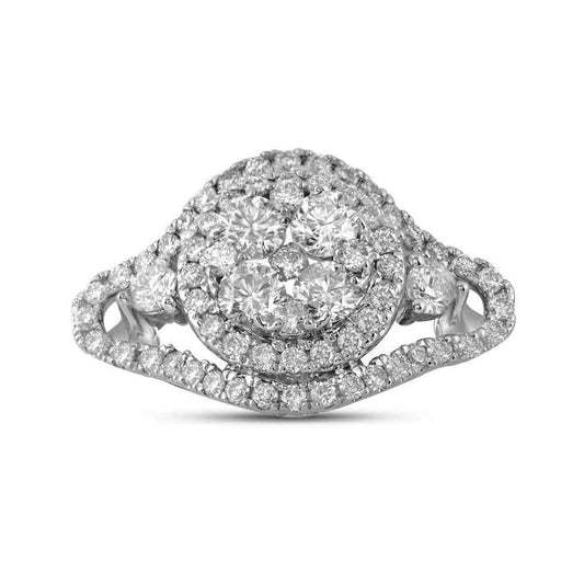 14k White Gold Diamond Halo Bridal Engagement Ring 1-1/5 Cttw