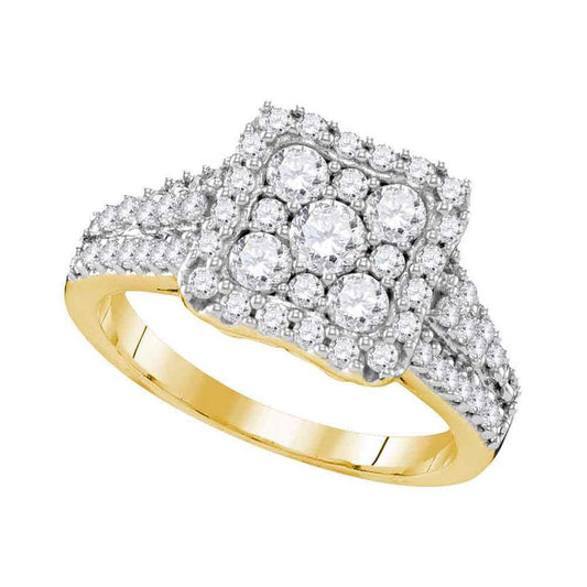 10k Yellow Gold Diamond Square Cluster Halo Bridal Engagement Ring 1-1/5 Cttw