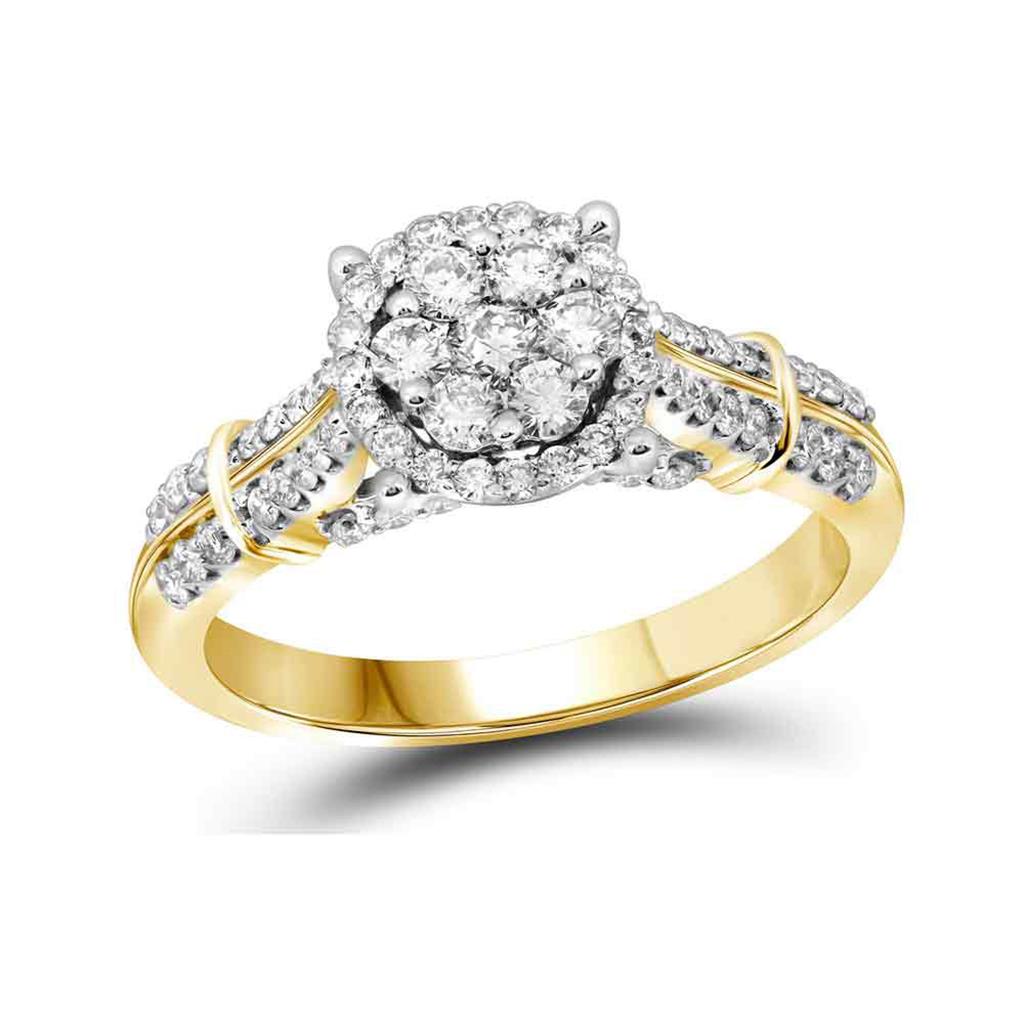 10k Yellow Gold Round Diamond Flower Cluster Bridal Engagement Ring 3/4 Cttw
