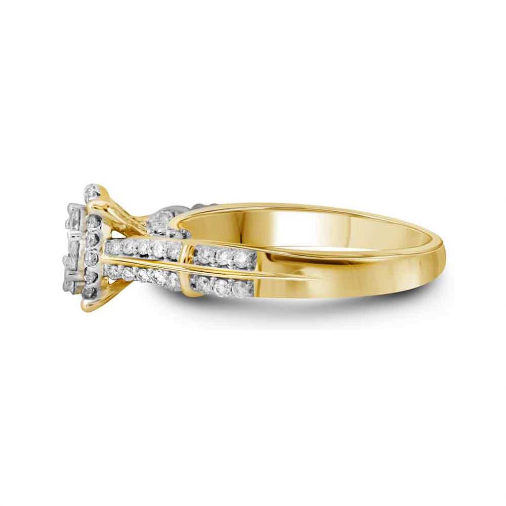 10k Yellow Gold Round Diamond Flower Cluster Bridal Engagement Ring 3/4 Cttw