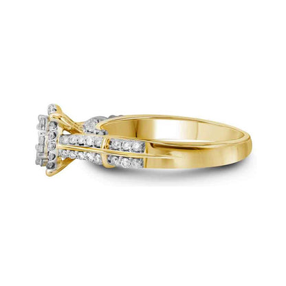 10k Yellow Gold Round Diamond Flower Cluster Bridal Engagement Ring 3/4 Cttw