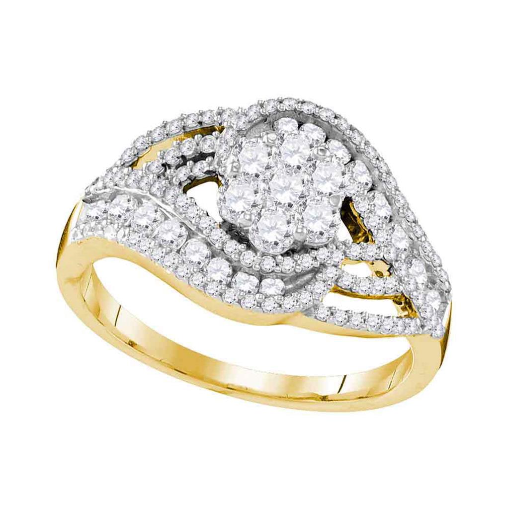 10k Yellow Gold Round Diamond Flower Cluster Ring 1/2 Cttw