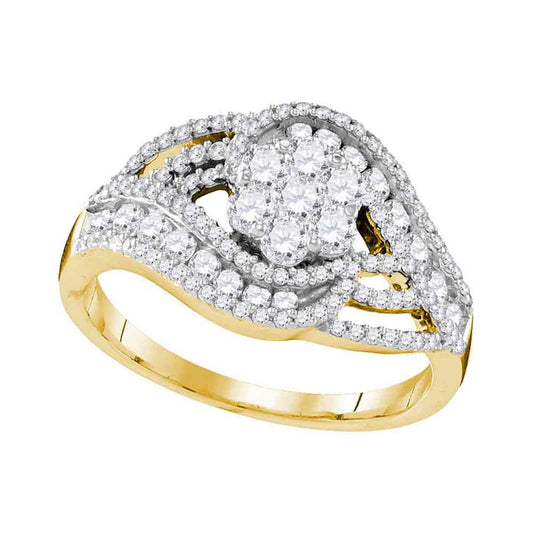 10k Yellow Gold Round Diamond Flower Cluster Ring 1/2 Cttw