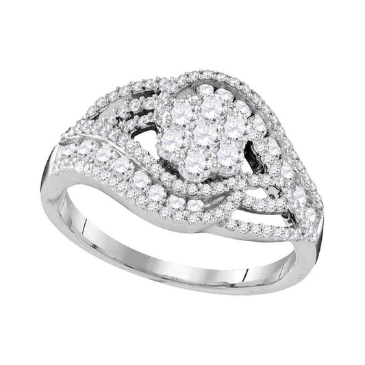 14k White Gold Round Diamond Flower Cluster Ring 1/2 Cttw