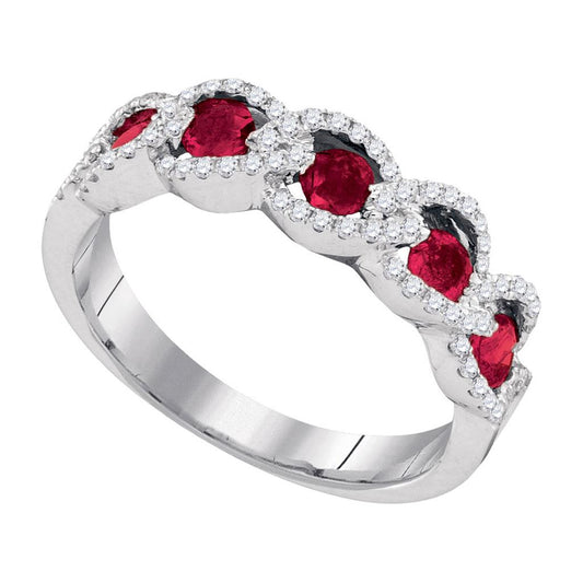 14k White Gold Round Ruby Diamond Outline Band 3/4 Cttw