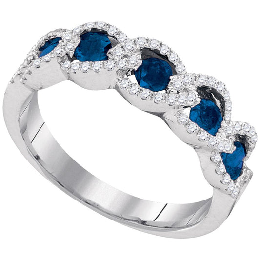 14k White Gold Round Blue Sapphire Diamond Outline Band 3/4 Cttw