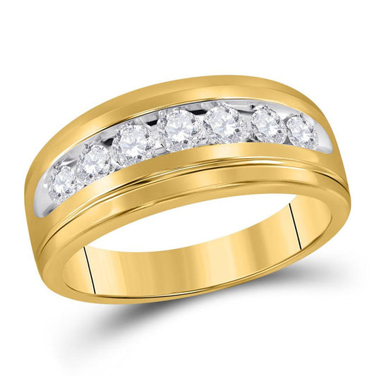 10k Yellow Gold Round Diamond Wedding Channel-Set Band Ring 3/4 Cttw