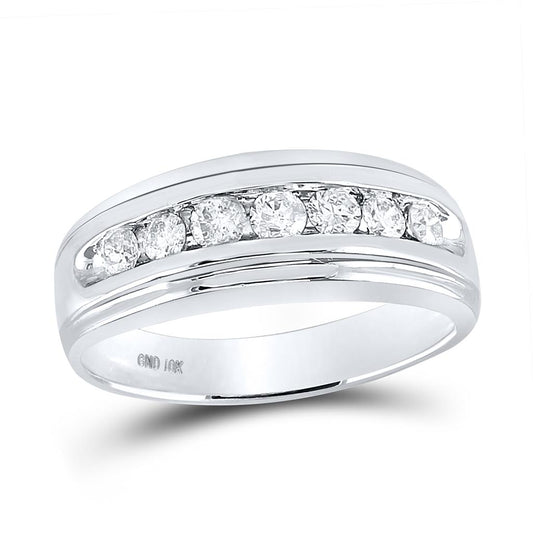 14k White Gold Round Diamond Wedding Channel-Set Band Ring 3/4 Cttw