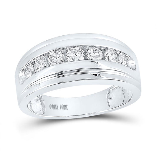 14k White Gold Round Diamond Wedding Channel-Set Band Ring 1 Cttw