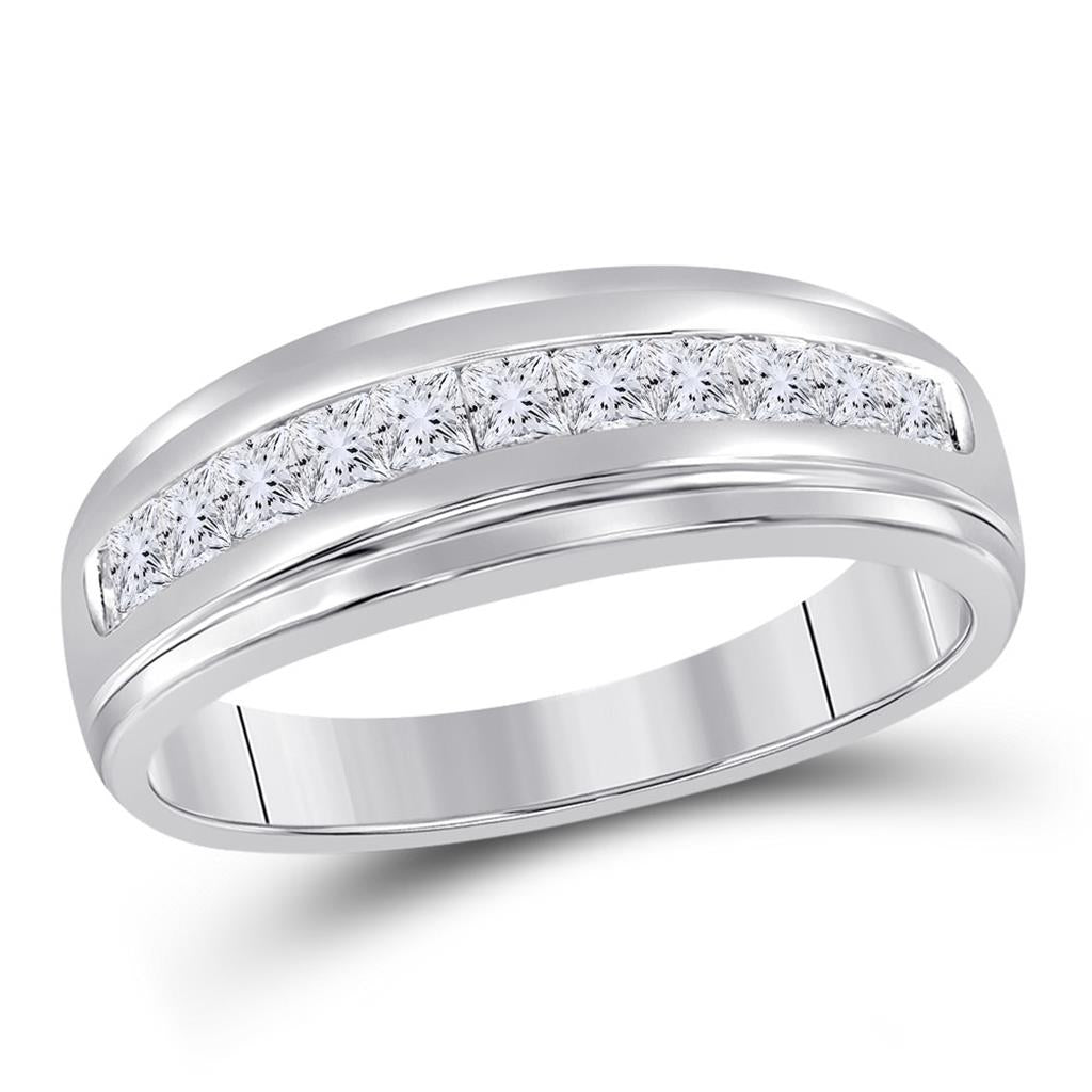 14k White Gold Princess Diamond Single Row Wedding Band Ring 1/2 Cttw