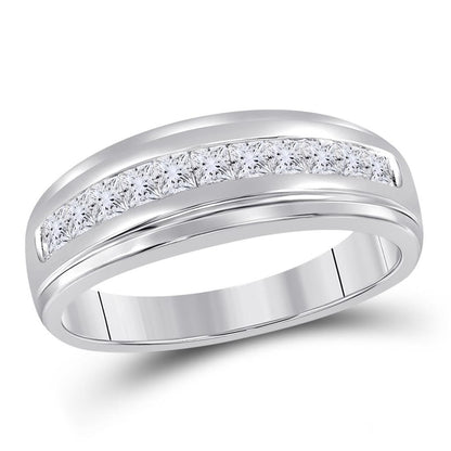 14k White Gold Princess Diamond Single Row Wedding Band Ring 1/2 Cttw