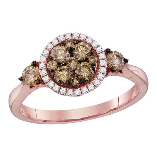 14k Rose Gold Round Brown Diamond Cluster Bridal Engagement Ring 3/4 Cttw