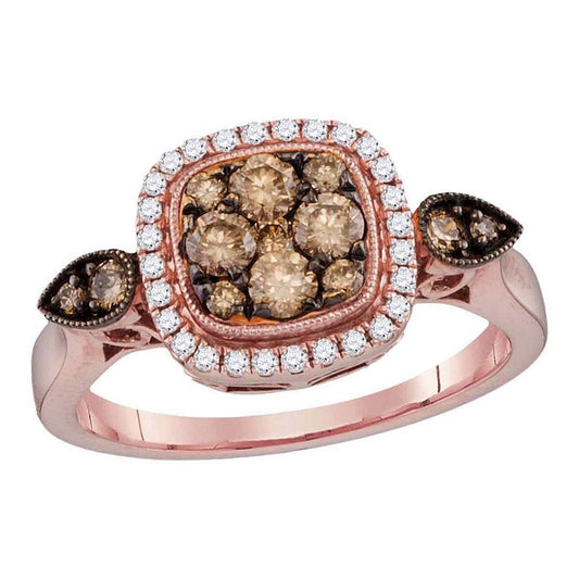 14k Rose Gold Brown Diamond Square Cluster Bridal Engagement Ring 3/4 Cttw