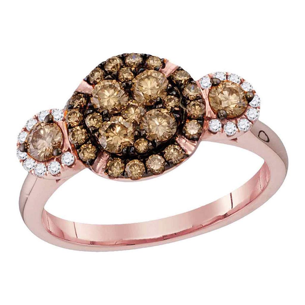 14k Rose Gold Round Brown Diamond Cluster Bridal Engagement Ring 1 Cttw