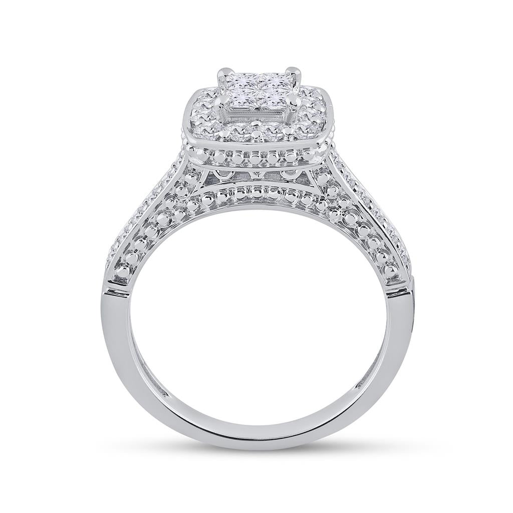 14k White Gold Princess Diamond Bridal Wedding Ring Set 1 Cttw