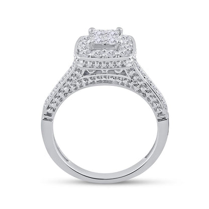 14k White Gold Princess Diamond Bridal Wedding Ring Set 1 Cttw