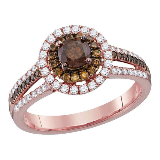 14k Rose Gold Round Brown Diamond Solitaire Halo Bridal Engagement Ring 1 Cttw