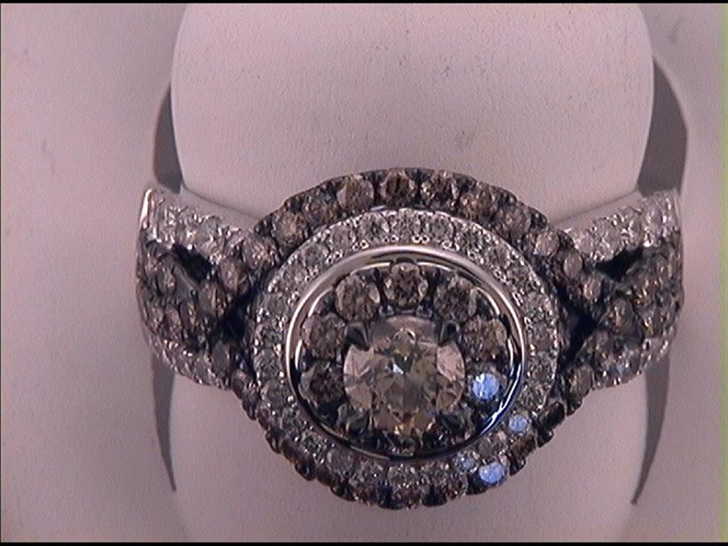 14k White Gold Round Brown Diamond Halo Bridal Engagement Ring 2 Cttw