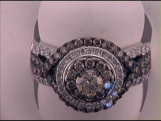 14k White Gold Round Brown Diamond Halo Bridal Engagement Ring 2 Cttw