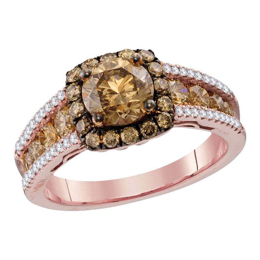 14k Rose Gold Round Brown Diamond Solitaire Bridal Engagement Ring 2 Cttw