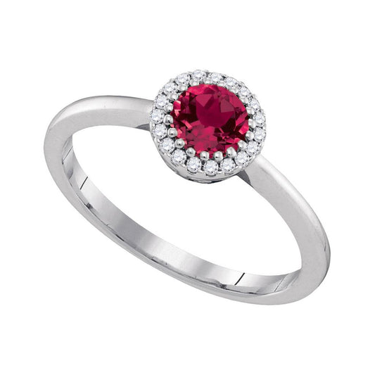 14k White Gold Round Natural Ruby Solitaire Diamond Halo Bridal Ring 1/2 Cttw
