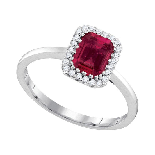 14k White Gold Cushion Ruby Solitaire Rectangle Frame Diamond Ring 1 Cttw