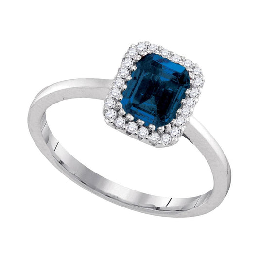 14k White Gold Blue Sapphire Solitaire Diamond Ring 1-1/5 Cttw