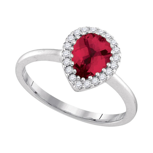 14kt White Gold Pear Natural Ruby Solitaire Diamond-accent Ring 1/6 Cttw