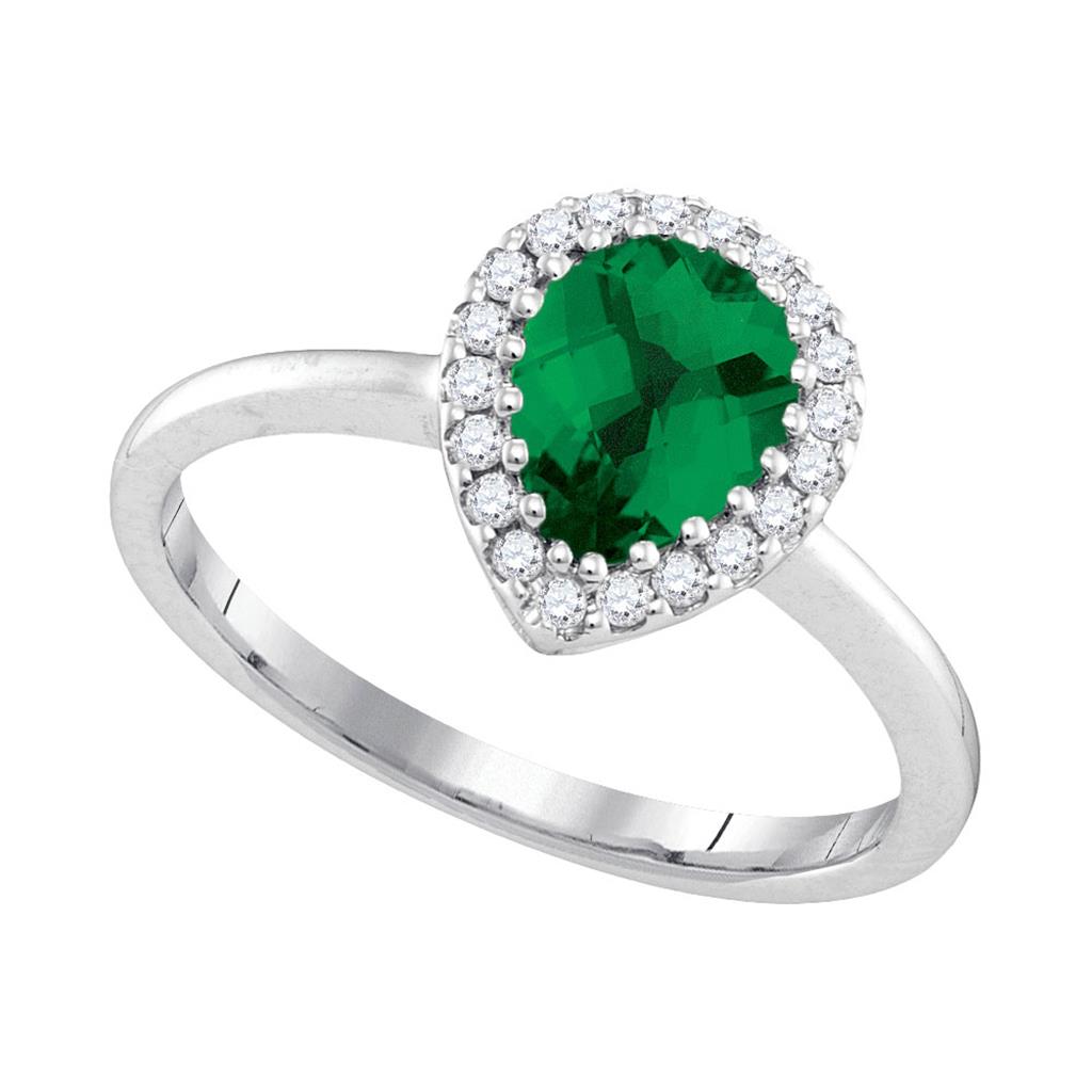 14k White Gold Pear Emerald Teardrop Cocktail Ring 1 Cttw