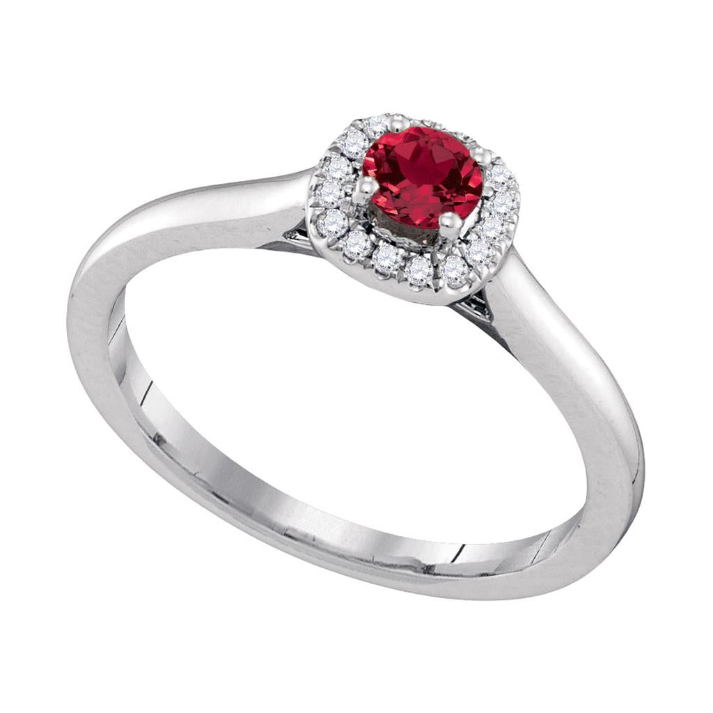 14k White Gold Round Ruby Diamond Solitaire Ring 1/3 Cttw