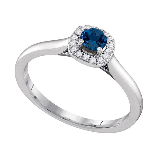 14k White Gold Round Blue Sapphire Diamond Solitaire Ring 1/3 Cttw