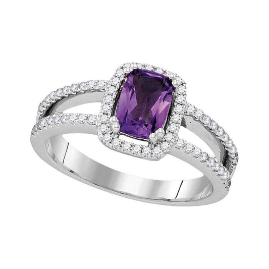 14k White Gold Cushion Amethyst Solitaire Ring 1/3 Cttw