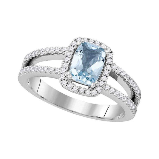 14k White Gold Cushion Aquamarine Solitaire Ring 1/3 Cttw