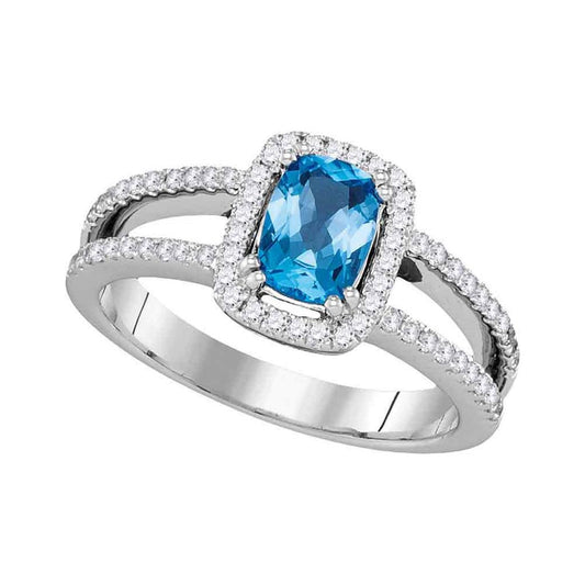 14kt White Gold Oval Blue Topaz Solitaire Diamond-accent Ring 1-1/5 Cttw