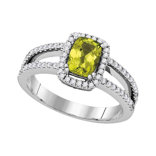 14k White Gold Cushion Peridot Solitaire Ring 1-1/4 Cttw